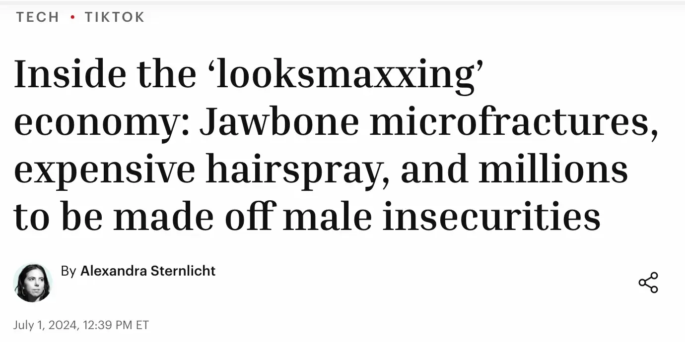 Fortune headline: Inside the looksmaxxing economy, July 1, 2024